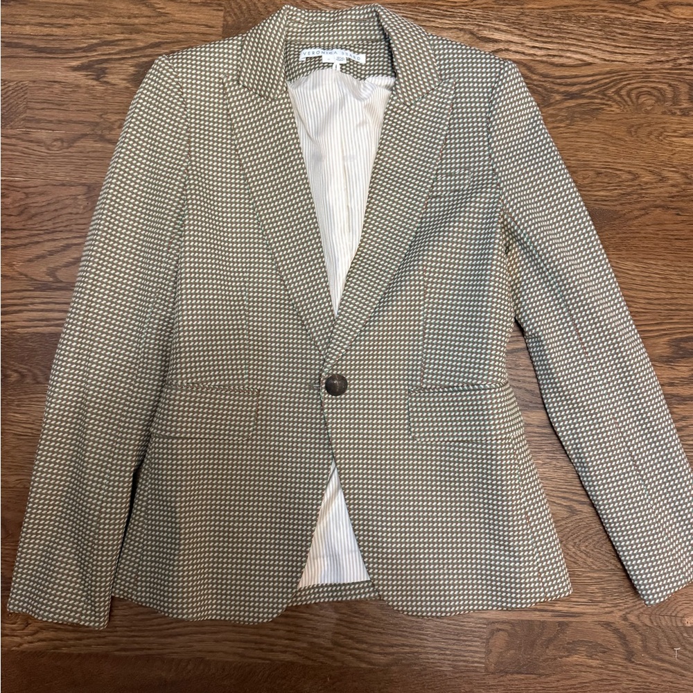 Veronica Beard Green and Brown Houndstooth Blazer